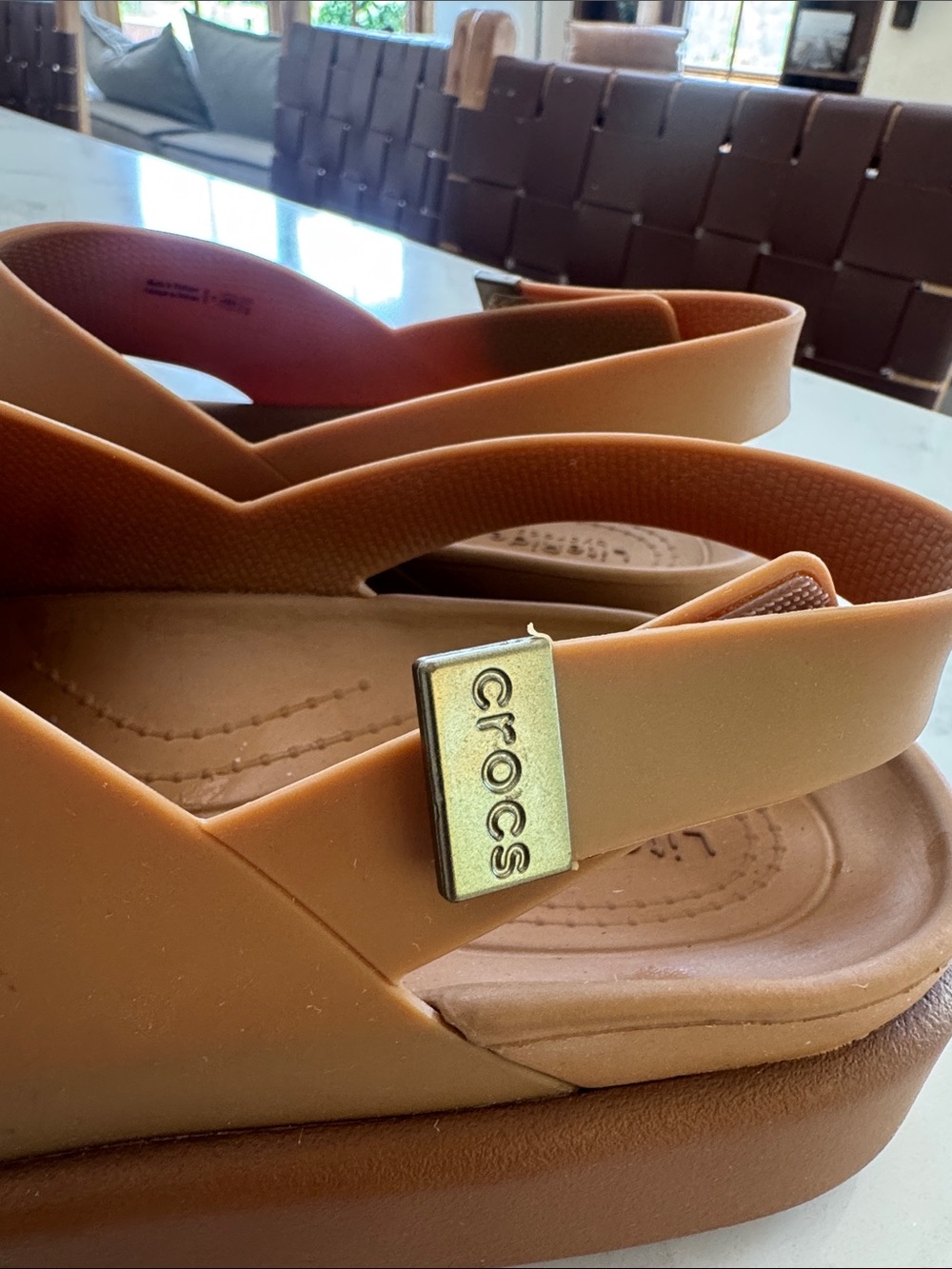 CROCS Brooklyn Women’s Tan Platform Crossover Slingback Sandals - Picture 4 of 4